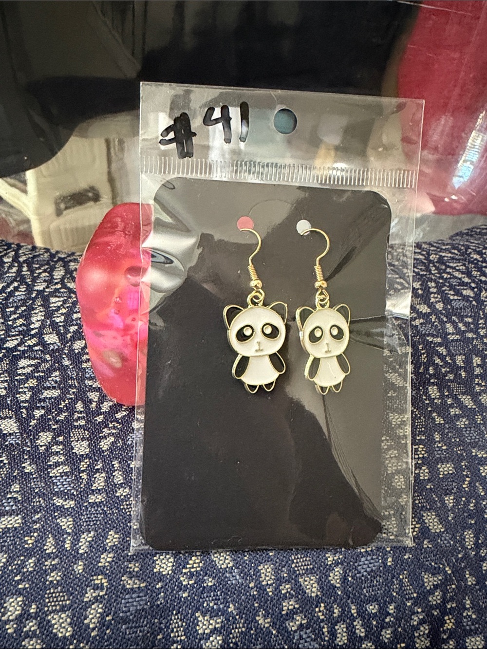 Kids Panda Drop Earrings - White and Black